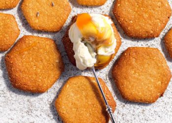 Biscotti alle arachidi e gelato al miele e yogurt