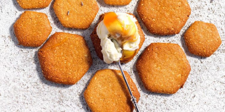 Biscotti alle arachidi e gelato al miele e yogurt