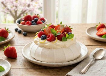 Sogno di Primavera: Pavlova ai Frutti di Bosco e Menta Fresca