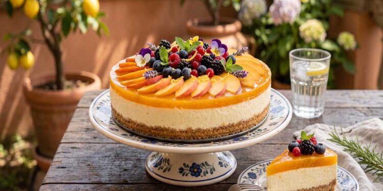 Profumo d’Estate: La cheesecake fredda alle pesche e amaretti senza cottura